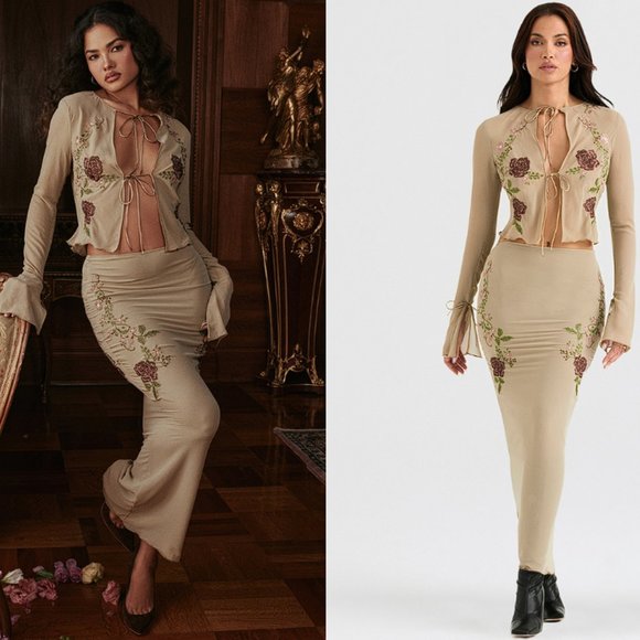 HOUSE OF CB 'Lailah' Artichoke Floral Maxi Skirt - Picture 3 of 8